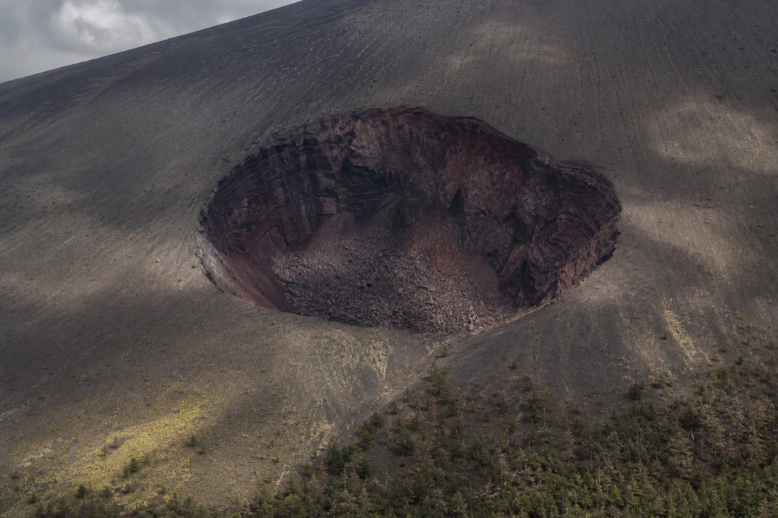 The Hoei crater, torn open on the mountain's southeastern flank in 1707