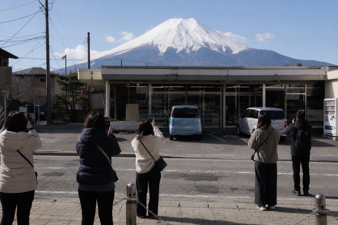 The convenience-store view that turned into a crowd-control problem in Fujikawaguchiko
